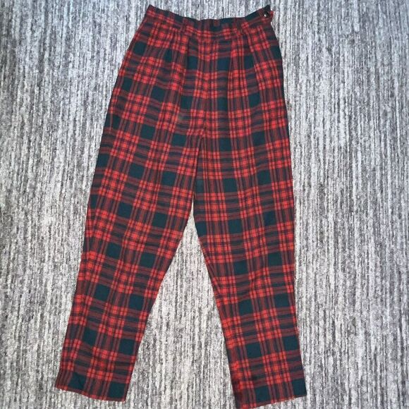 VTG Womens Plaid Punk Pants Size XS Wool Red Rockabilly‎ 90s Y2K * - Picture 1 of 10